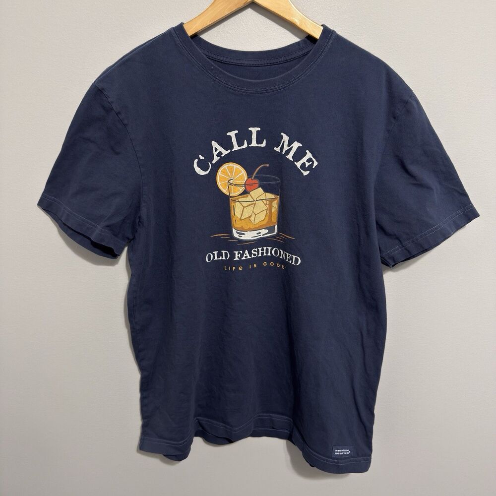 Life Is Good Shirt Mens Large Blue Call Me Old Fashioned Graphic Crusher Tee T